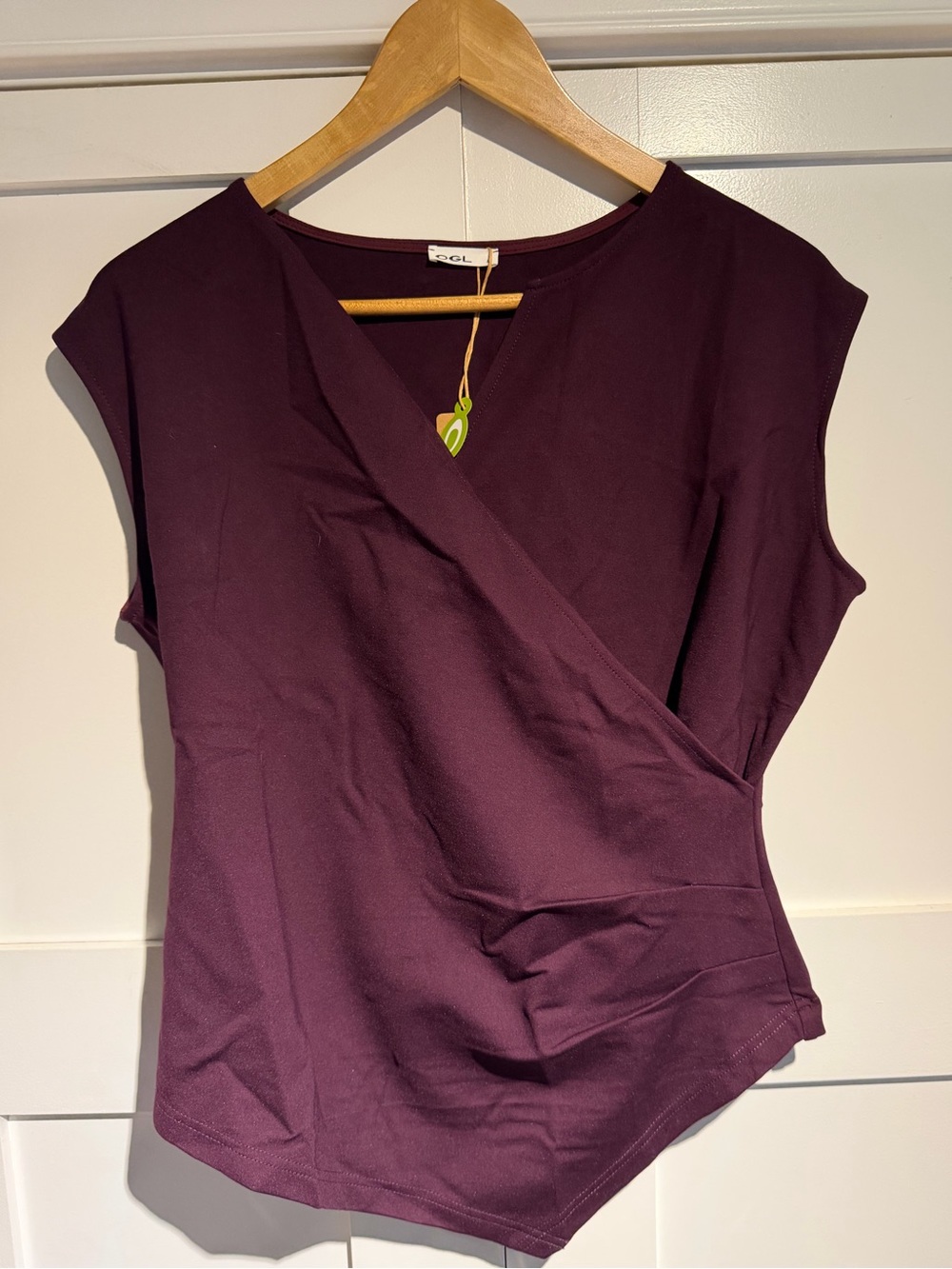 Surplice wide shoulder tucked angled tank top